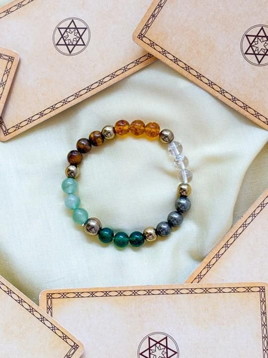 Elasticated Dhan Yog bracelet by IndiKartNest featuring intricate design and vibrant beads on a flexible band.