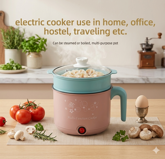 Electric multi cooker with steamer from IndiKartNest, featuring a sleek design and multiple cooking functions.