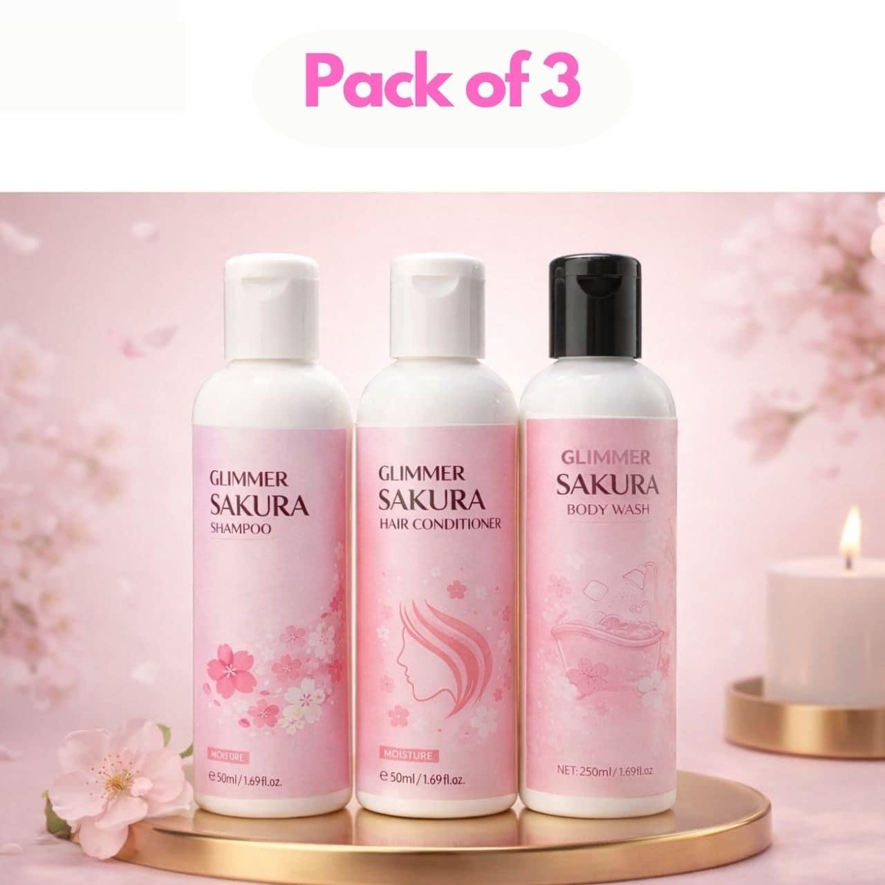 Sakura Shampoo, Hair Conditioner and Body Wash 50 ml each Pack of 3