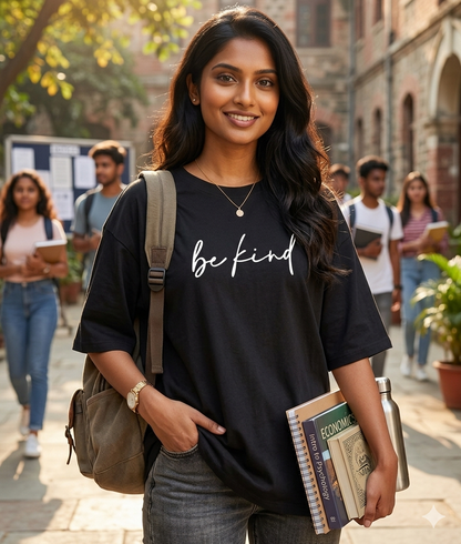 Black oversized baggy women's t-shirt from IndiKartNest, relaxed fit with casual style and comfortable fabric.