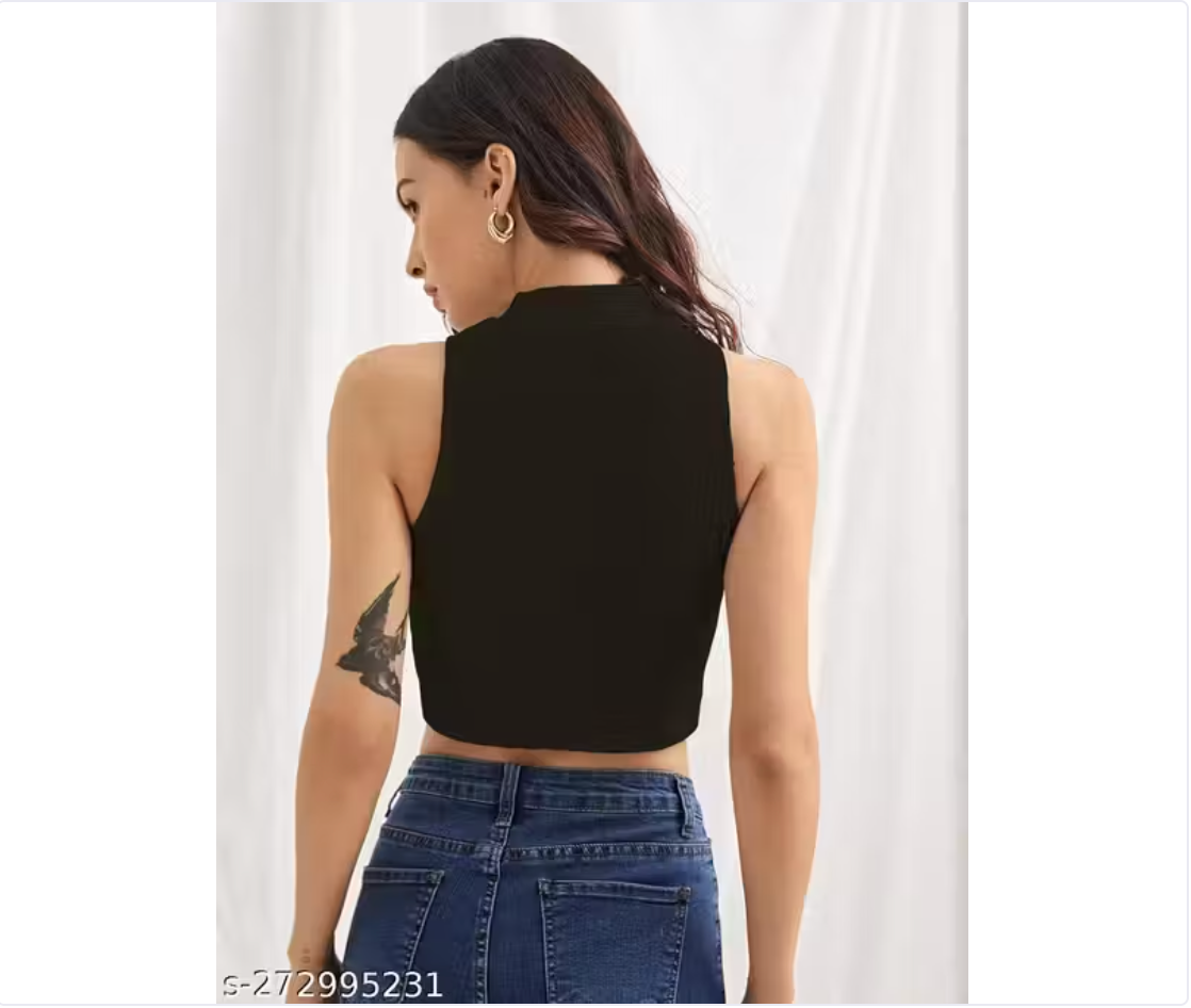 Women's pure cotton high neck crop top by IndiKartNest, featuring a fitted design and high neckline in white fabric.