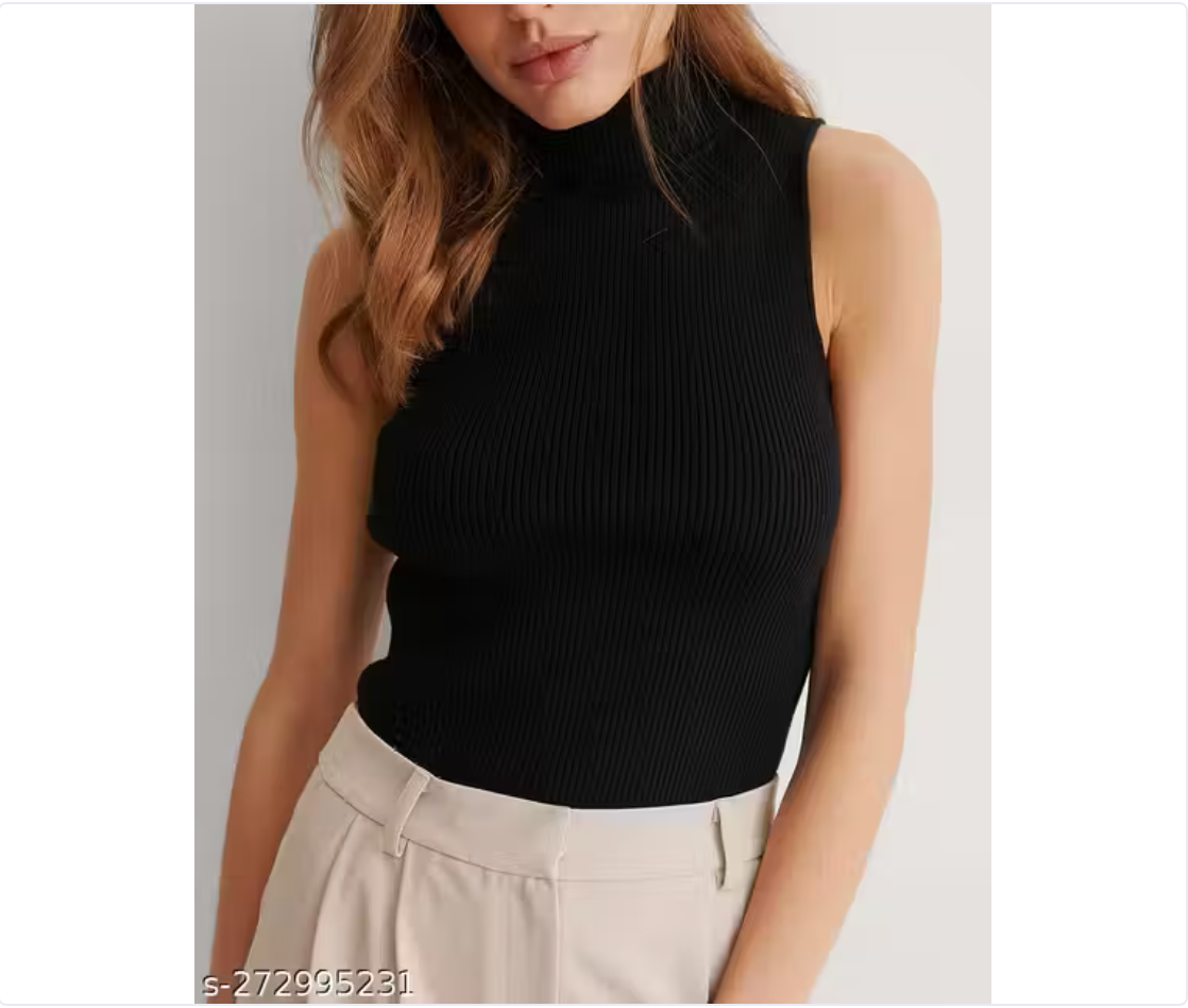 Women’s white cotton high neck crop top from IndiKartNest, close-up showing fabric texture and fitted design.