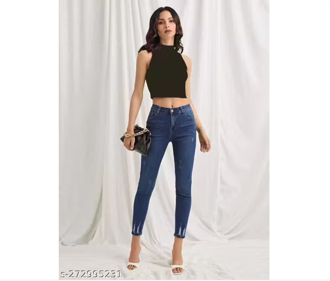 Women's pure cotton high neck crop top by IndiKartNest, featuring a close-up of the soft fabric and high neckline.
