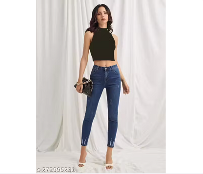 Women's pure cotton high neck crop top by IndiKartNest, featuring a close-up of the soft fabric and high neckline.